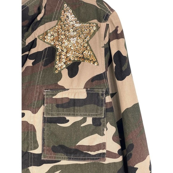 Ellison Glam Fighter Camo Jacket Medium Sequin Stars Military Style - Picture 4 of 12
